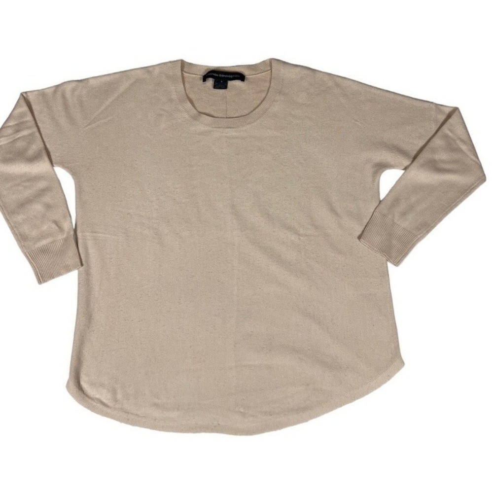 French Connection Women's Small Beige Crew Neck Long Sleeve Seam Detail Sweater
